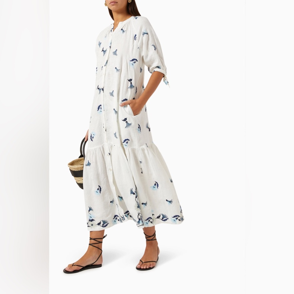 Hannah Artwear White Athena Embroidered Linen Dress